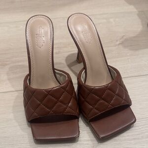 Charlotte Russe Brown Quilted Slide Mules